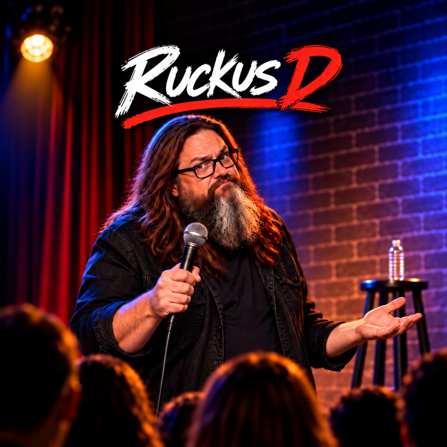 Ruckus D onstage holding a microphone